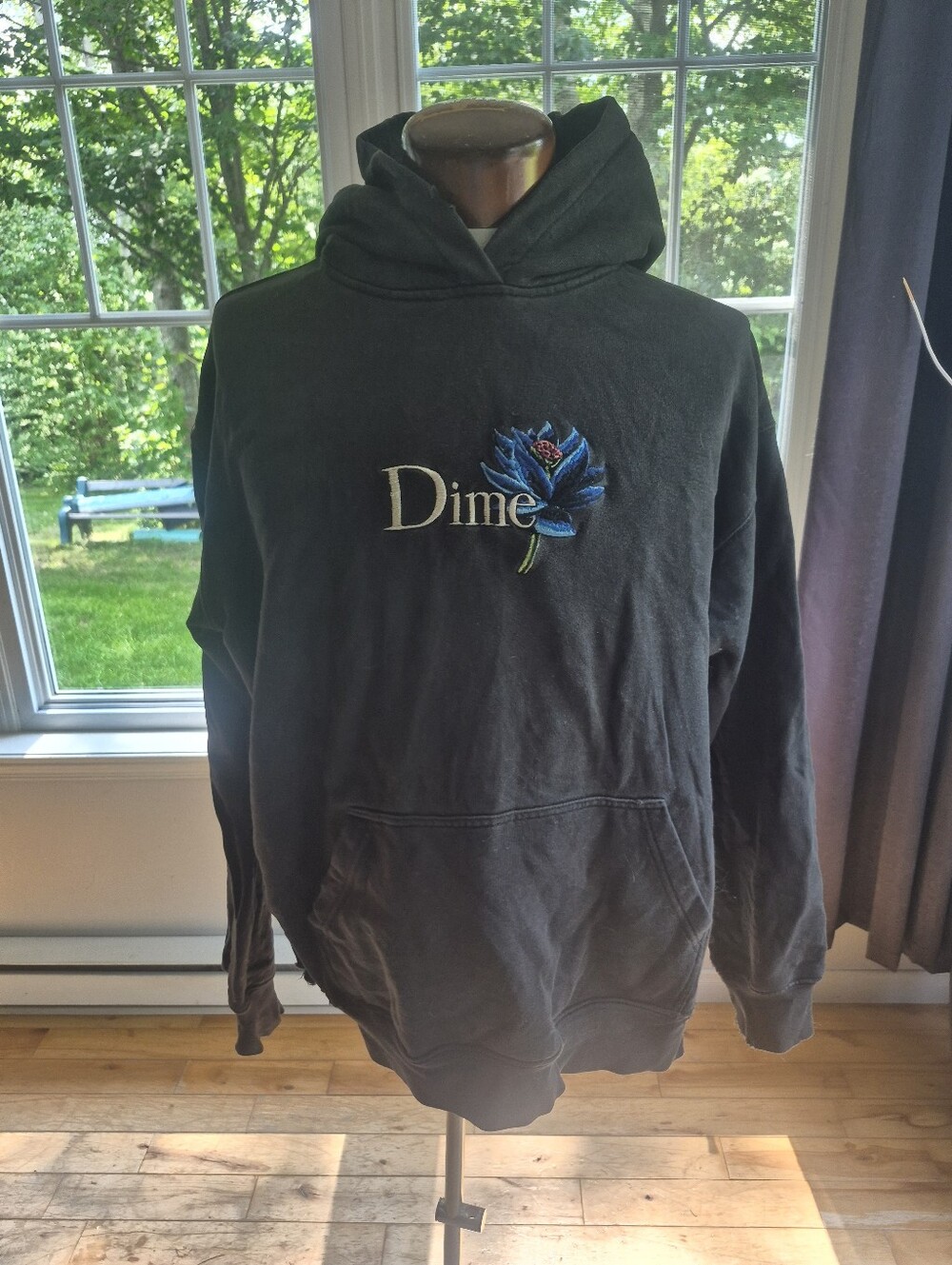 Dime Black Hoodie with Blue Floral Embroidery